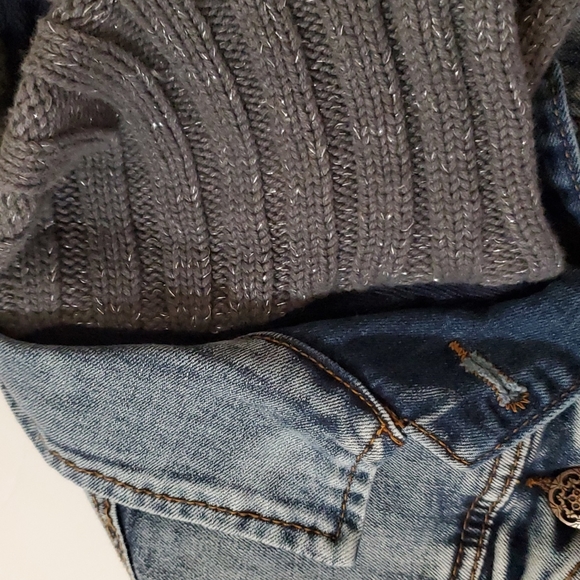 Desigual jean jacket with crochet knit overlay removable collar size 38 - Picture 9 of 16